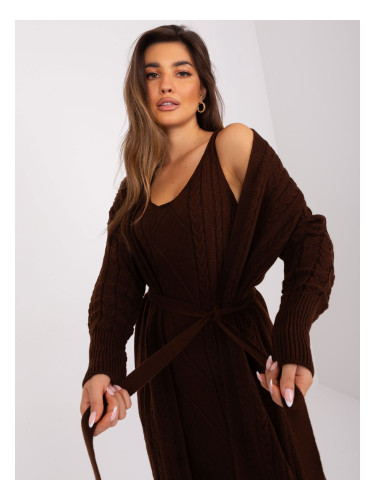 Dark Brown Two-Piece Cable Knitted Set