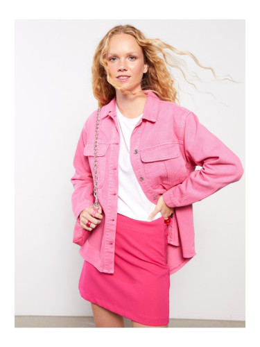 LC Waikiki Front Button Closure Plain Long Sleeve Cotton Women's Shirt Jacket