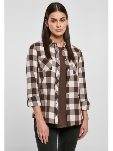 Ladies Turnup Checked Flanell Shirt Pink/Brown