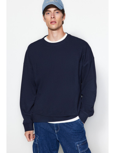 Trendyol Navy Men's Basic Oversize/Wide Fit Crew Neck Soft Brushed Thessaloniki Sweatshirt