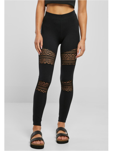 Women's leggings with crocheted lace black