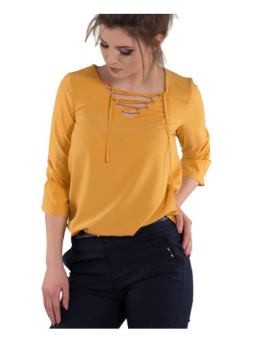 Blouse with lace-up neckline yellow