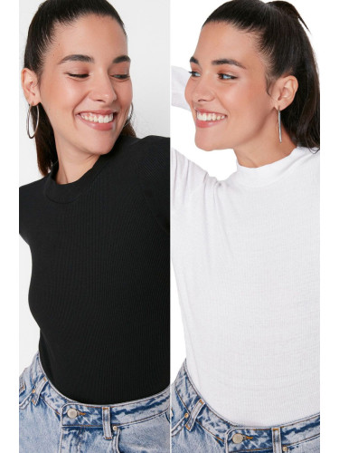 Trendyol Black & White 2-Pack Slim Snap Snap High Neck Ribbed Flexible Knitted Body