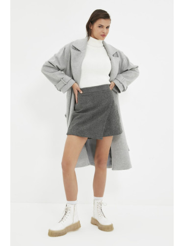 Trendyol Anthracite Wraparound Cachet Woven Short Skirt