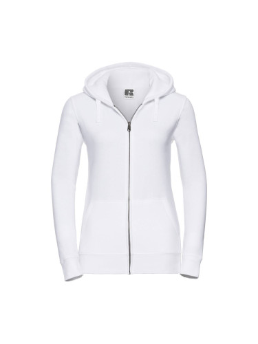 White women's sweatshirt with hood and zipper Authentic Russell