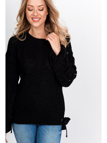 Women's knitted sweater with bows - black,