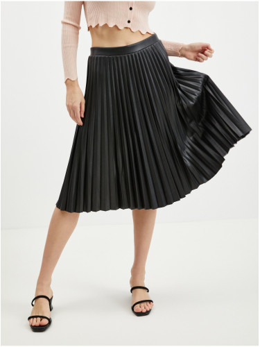 Orsay Women's Black Leatherette Pleated Skirt - Women's