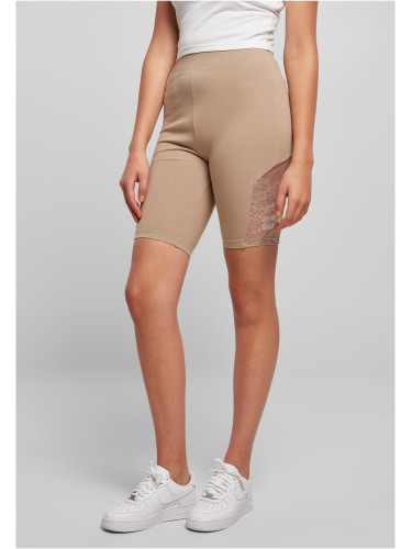 Women's High Waist Cycle Shorts with Lace Insert, Soft Taupe