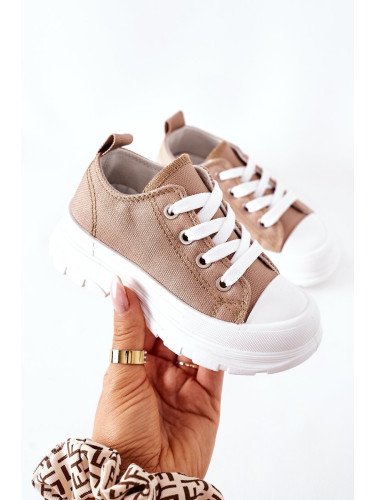 Детски маратонки на платформа, бежови