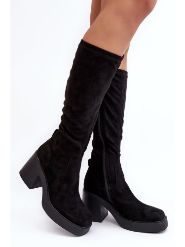 Women's Chunky High Heel Boots D&A Black