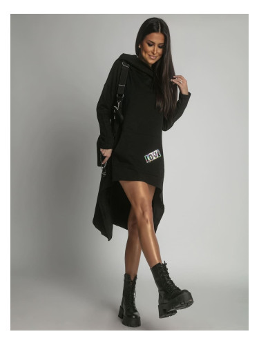 Asymmetrical oversize black hooded tunic