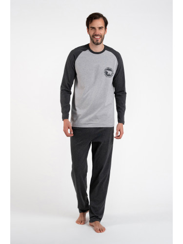 Men's pyjamas Morten, long sleeves, long trousers - melange/dark melange