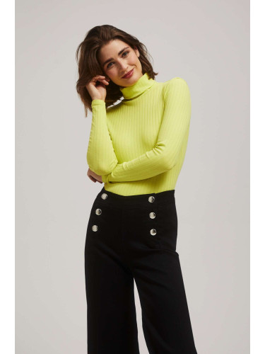 Marisse Lime Green Ribbed Turtleneck Blouse