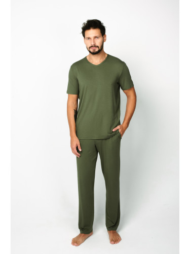 Men's pajamas Dallas, short sleeves, long pants - khaki