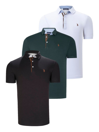 TRIPLE SET T8582 DEWBERRY MENS T-SHIRT-BLACK-WHITE-GREEN