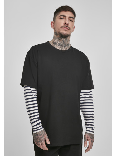 Oversized Double Layer Striped LS Tee Black