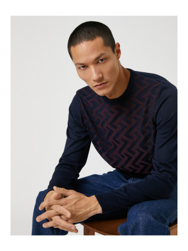 Koton Basic Knitwear Sweater Geometric Patterned Textured Crew Neck.