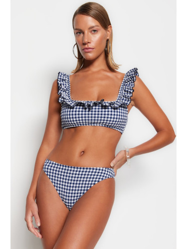 Trendyol флот синьо Gingham текстурирани Bralette Flounce бикини отгоре