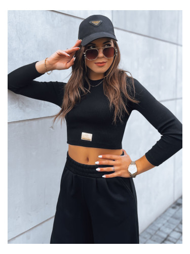 Women's set of wide trousers and crop top with long sleeves ASTRAL ALLURE black Dstreet