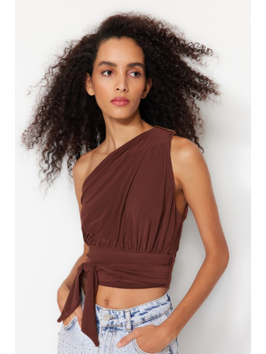 Trendyol Dark Brown Crop Knitted Accessorized Bustier