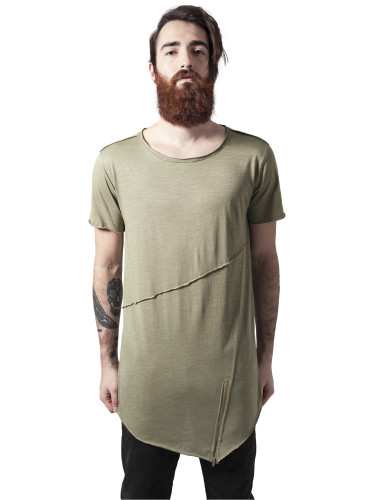 Bright olive T-shirt with a long front zipper with an open brim