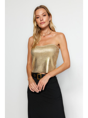 Trendyol Gold Leaf Strapless Collar Knitwear Slim Blouse