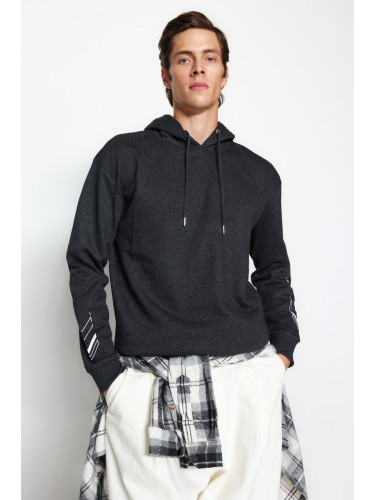 Trendyol Anthracite Oversize/Wide Cut Text Printed Inside Polar Fleece/Warm Sweatshirt