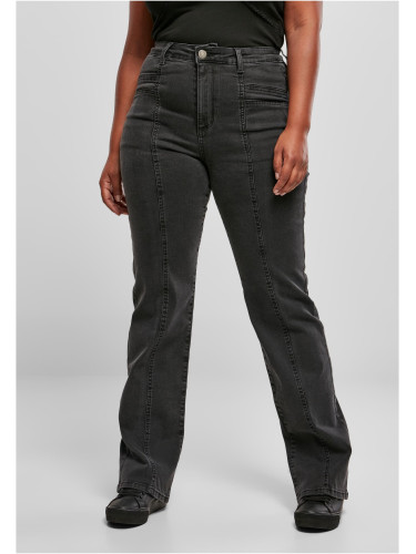 Women's High Waisted Straight Slit Jeans - Black
