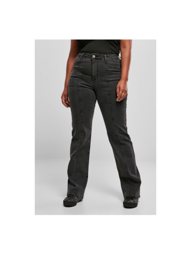 Women's High Waisted Straight Slit Jeans - Black