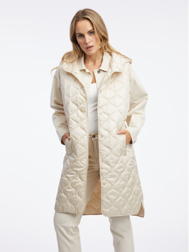 Orsay Beige Women's Long Quilted Vest - Women's