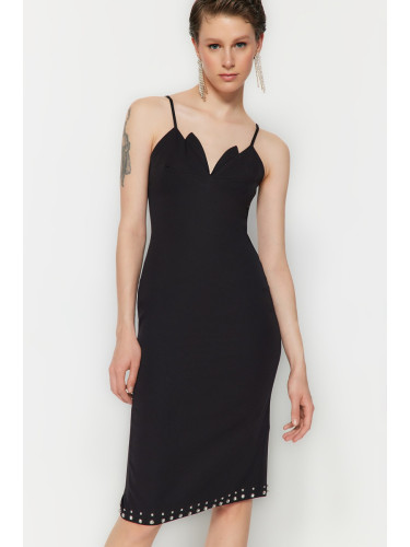 Trendyol черно монтирани тъкани лъскав камък стилен вечерна рокля