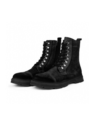 Ducavelli Military Genuine Leather Anti-slip Sole Lace-Up Long Suede Boots Black.