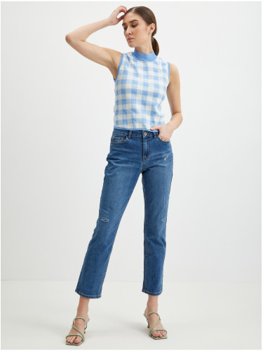 Orsay White-Blue Women's Plaid Top - Women's