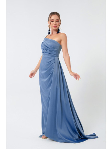 Lafaba Women's Indigo One-Shoulder Satin Evening & Prom Dress