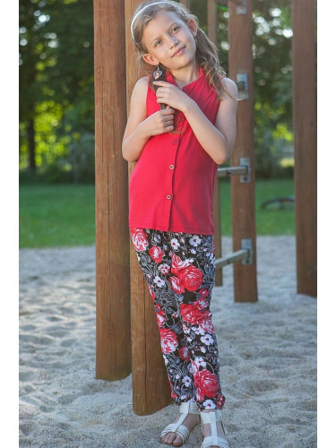 Girls' black floral trousers