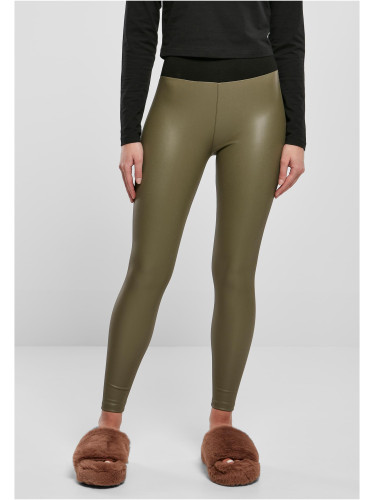 Women's high-waisted synthetic leather leggings olive