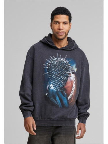 Thorned Mask Oversize Hoody Black with Acid Wash