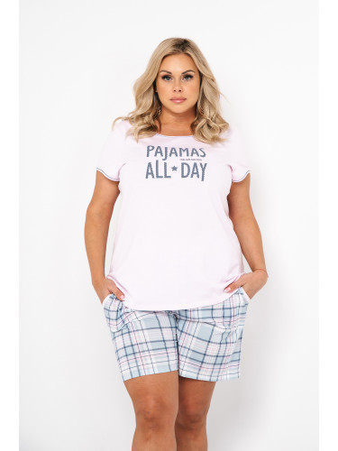 Glamour women's pyjamas, short sleeves, shorts - light pink/print