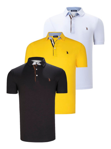 TRIPLE SET T8582 DEWBERRY MENS T-SHIRT-BLACK-WHITE-YELLOW