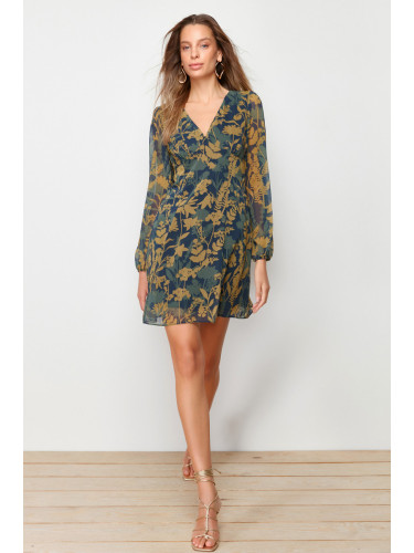 Trendyol многоцветен A-Cut шифон тъкани тъкани рокля