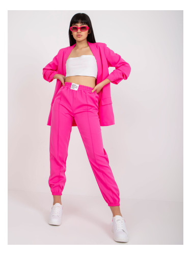 Fluo pink fabric trousers with elastic waistband