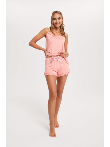 Women's Pajama Style, Skinny Straps, Shorts - Powder Pink