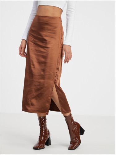 Women's brown satin maxi skirt ONLY Mayra