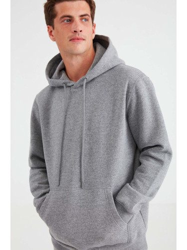 GRIMELANGE Jorge Men's Soft Hooded Organic Cotton Kangaroo Pocket Regular Light Gray Sweatshirt