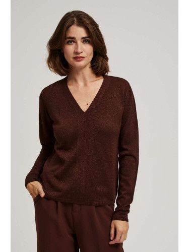 Marisse Brown Metallic Thread V-Neck Sweater