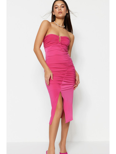 Trendyol Fuchsia вталена плетена вечерна рокля