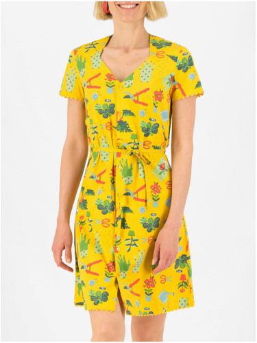 Yellow women's patterned button-up dress Blutsgeschwister Fairy in The Garden Let Love Grow