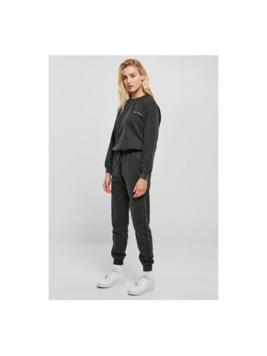 Women's Small Embroidered Long Sleeve Terry Jumpsuit Black
