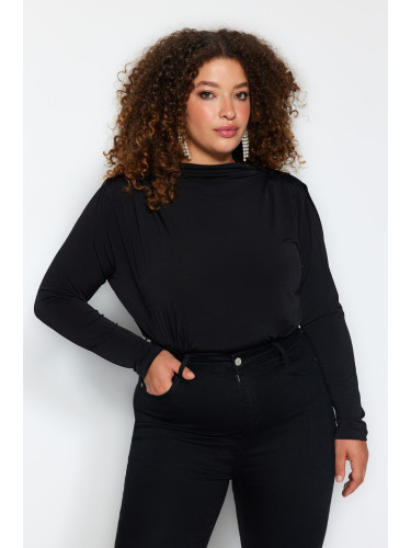 Trendyol Curve Black Padded Sleeve Knitted Blouse