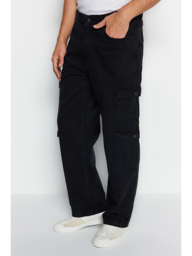 Trendyol Black Wide Fit Cargo Pocket Jeans Loose Denim Trousers